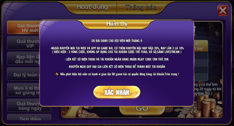 Khuyến mãi 68gb có gì nổi bật? Cách nhận thưởng nhanh nhất 1 Khuyến mãi 68gb giúp kích cầu sự hứng thú của người chơi